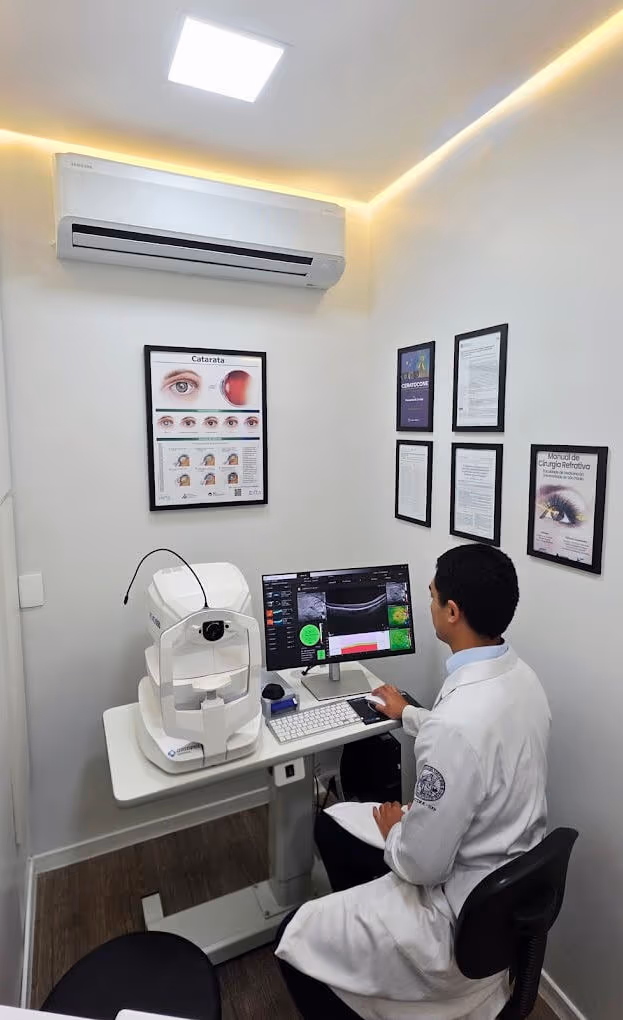 Dr. Daniel Omote realizando exame de OCT de retina e nervo óptico