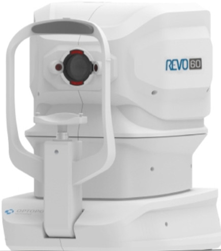 Tomógrafo REVO OCT — exame de OCT de mácula e nervo óptico.